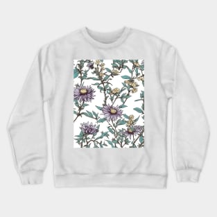 New England Aster Flower Pattern - Wildflower Illustration Crewneck Sweatshirt